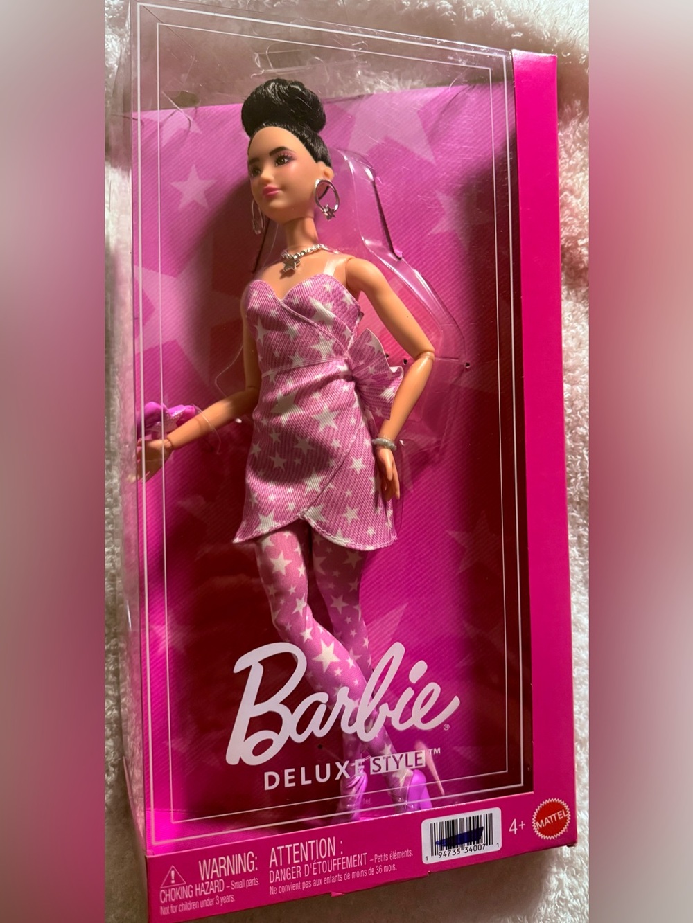 Barbie Deluxe Style Pink Star-Print Dress & Tights Doll